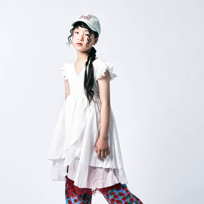 〈残り10Yのみ〉Popelin ポペリン<br>White short dress with crossover front<br>Mod.45.1