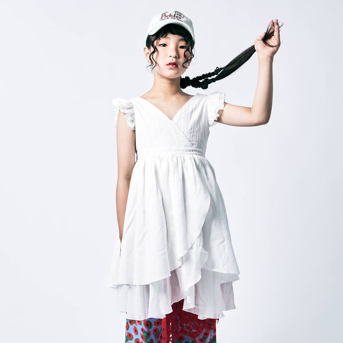 〈残り10Yのみ〉Popelin ポペリン<br>White short dress with crossover front<br>Mod.45.1
