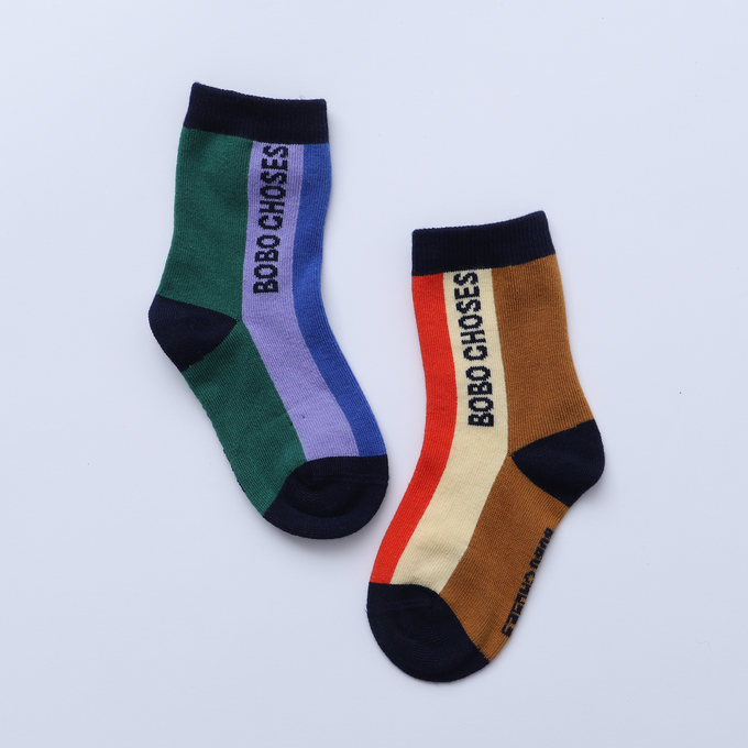 BOBOCHOSES ボボショーズ<br>222AI031<br>Multi color stripes long socks<br>マルチストライプソックス