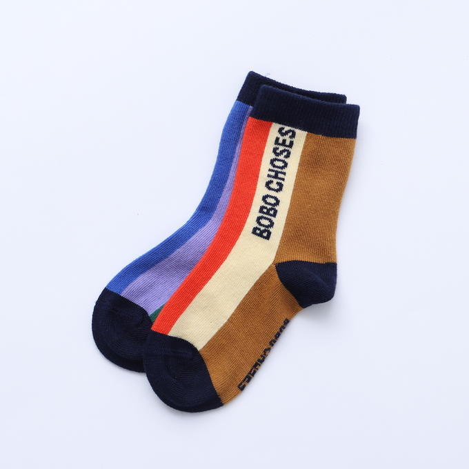 BOBOCHOSES ボボショーズ<br>222AI031<br>Multi color stripes long socks<br>マルチストライプソックス