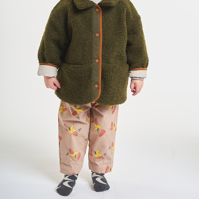 BOBOCHOSES ボボショーズ<br>22AB065<br>Mr o'clock all over baggy pants<br>BABYニワトリ総柄パンツ
