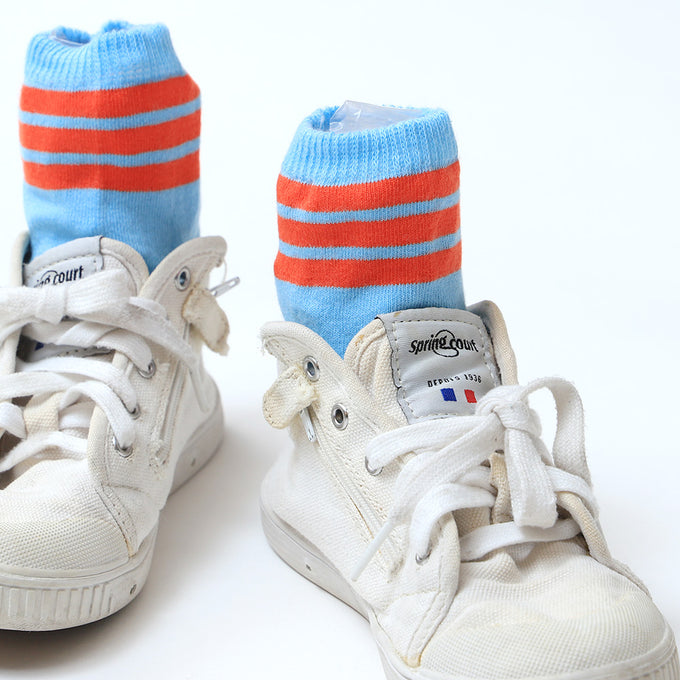 piupiuchick <br>socks　blue w/ garnet stripes<br>ストライプソックス
