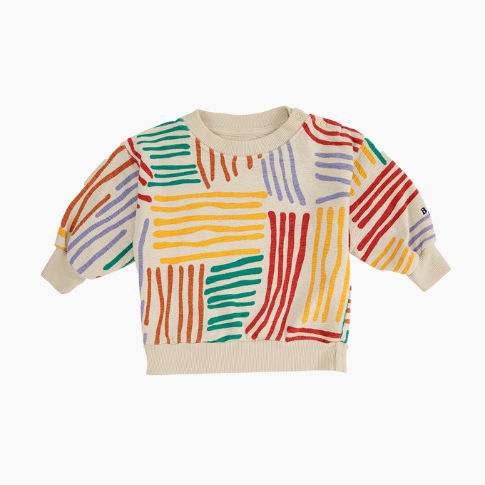 BOBOCHOSES ボボショーズ<br>222AB033<br>Crazy Lines all over sweatshirt<br>BABY総柄スウェット